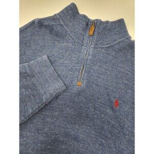 Polo Ralph Lauren Sweater Men's 2XL Blue 1/4 Zip Knit‎ Pullover 100% Cotton